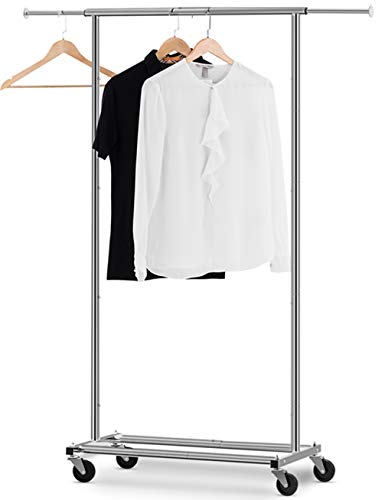 Auledio Clothes Rack Multi-Function Garment Rack, Heavy Duty Commercial Grade Clothes Rolling Rack on Wheels with Expandable Collapsible Clothing Rack,Holds up to 150 lbs,Chrome