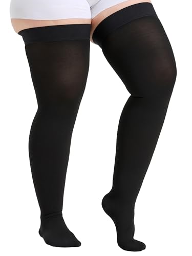 Image of Thigh High Compression Stockings 20-30mmHg Closed Toe - Extra Wide Calf Support for Varicose Veins & Pregnancy, Non-Slip Band, Size 5X-Large, Black