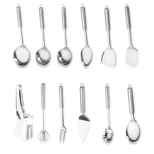 Kottwca Edelstahl Kochutensilien Set 13-teiliges, küchenutensilien set mit aufhängbarer Griff, Wärmebeständig, Kunststoff - frei, Antihaft Hitzebeständiger Küchenhelfer Set, Geschirrspülergeeignet