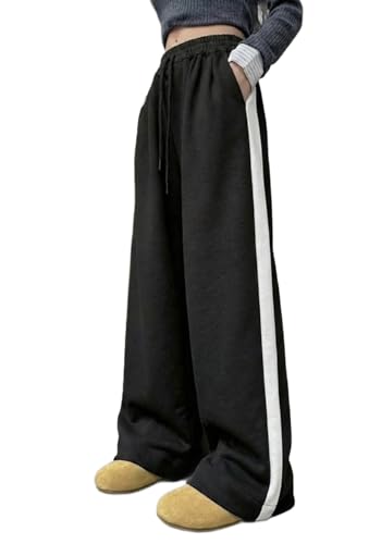 Image of dockstreet Straight Long Length Trouser Style Drawstring Contrast Belt Black and White Trackpant for Women /Trending, Relaxed Casual Lowers for Women