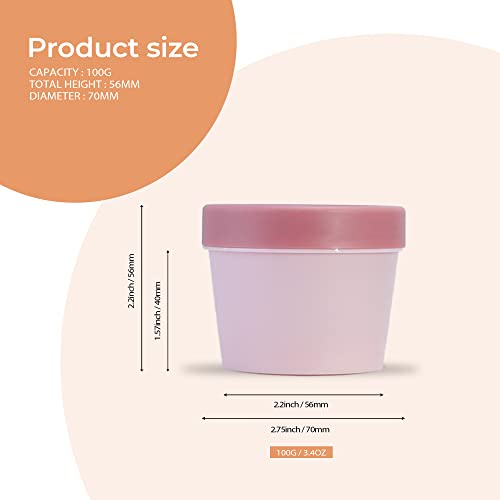 LONGWAY 3.4oz/100ml Empty Leakproof Cosmetic Pot Jars，Wide-Mouth Plastic Mask Container with Dome Lids for Beauty Products, DIY Slime Making or Travel Storage MakeUp（Pink）