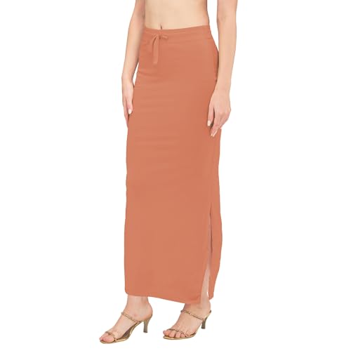 Image of DESI GIRL Satin Shimmer Stretchable Saree Shapewear Petticoat with Drawstring for Women | Mermaid fit Saree Petticoat with Side Slit for Easy Movement | Saree Shaper | Long inskirt