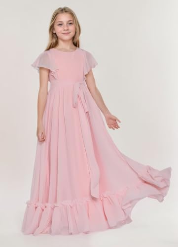 Junior Bridesmaid Dress Chiffon Flower Girl Dress for Wedding Teens Ruffle Sleeve Formal Party Pageant3