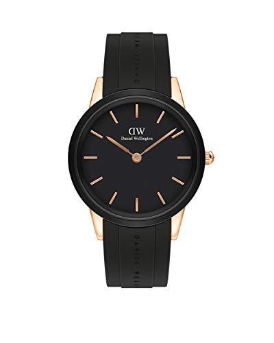 Daniel Wellington Iconic Motion Watch, Black Rubber Strap (32mm, Rose Gold/Black)