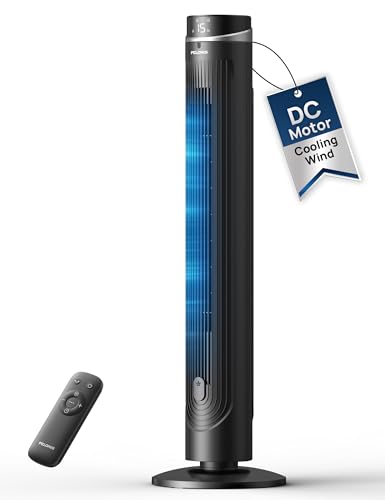Image of PELONIS 42-Inch Tower Fan with 90 Oscillation, DC Motor Standing Fan with Remote Control & LED Display, 12 Speeds & 24H Timer, Quiet Cooling Fan for Bedroom Home Office
