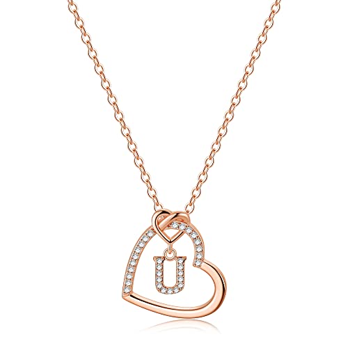 Collier initiale cœur plaqué or 14 carats et laiton avec lettre mignonne pour femme et ado