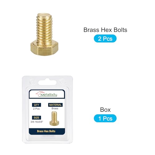 Image of METALLIXITY Hex Head Screw Bolt (3 /8-16x5 /8) 2Pcs, Brass Fully Threaded Solid Brass Hex Bolts Machine Screws - for Machinery Repair