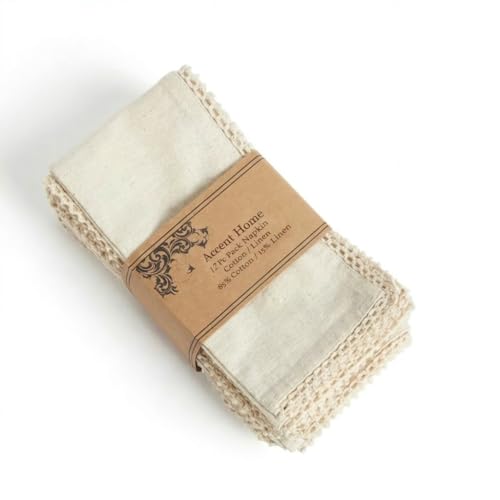 ACCENTHOME Natural Cloth Napkins Set of 12 18x18 inch Cotton Dinner Napkins - Washable Soft Premium Hotel Quality Reusable Napkins Perfect Table Napkins for Family Dinners, Weddings & Everyday Use