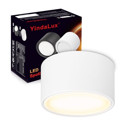 YindaLux 1 Stück LED Aufbauspot Weiß flach 230V Ø95x55mm Decken...
