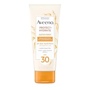Aveeno Protect + Hydrate Moisturizing Sunscreen Lotion with Broad Spectrum SPF 30 & Prebiotic Oat, Weightless Sweat & Water-Resistant Full Body Sunscreen, Oxybenzone-Free, 3.0 fl. oz