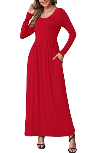 Image of EUOVMY Women's Long Sleeve Loose Maxi Dresses Casual Long Dresses with Pockets