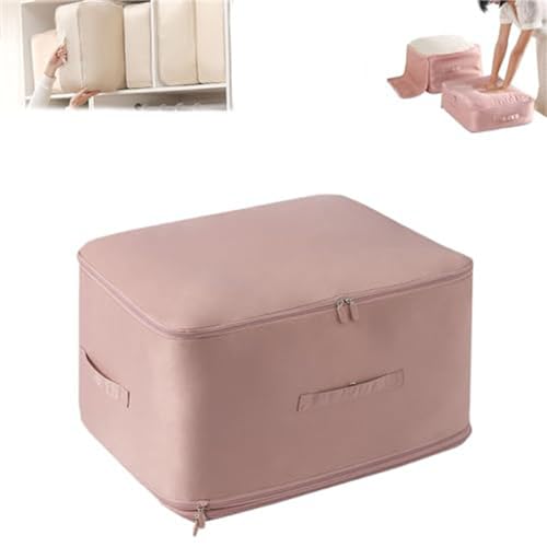 TJPOO Ultra Space Saving Self Compression Organizer, Portable Storage Tote for Space Saving, Storage Bags with Zipper, Heavy Duty Moving Organizer Bags for Comforters, Clothes, Blankets (Pink,XL)