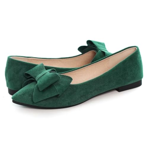 TN TANGNEST Women Fashion Bowknot Flats Comfort Pointed Toe Dress Shoes Dark Green 40(8.5)3