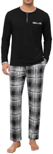 Uniexcosm Schlafanzug Herren Langarm Pyjama Herren Baumwolle | Herren Schlafanzug mit Langarm-Oberteil, langer Hose und weichem Materialmix für Nachtwäsche und Zuhause