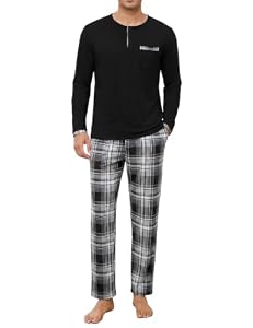 Uniexcosm Schlafanzug Herren Langarm Pyjama Herren Baumwolle T1 4XL