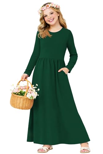 Image of Deerose Girls Maxi Dress Short Sleeve Casual Long Dresses with Pockets 5-14 Years