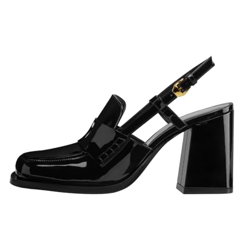 FOWT Women Platform Square Toe Loafers Chunky High Heel Slingback Pumps Slip on Daily Street Shoes Size 4-16 US3