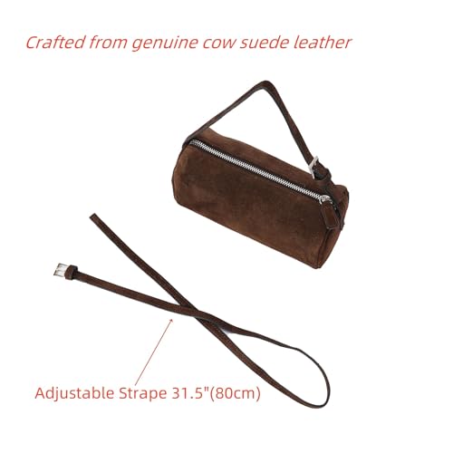Image of Genuine Leather Barrel Purse Small Top Handle Bags for Women Cylinder Purses Hobo Bag with Adjustable Strap