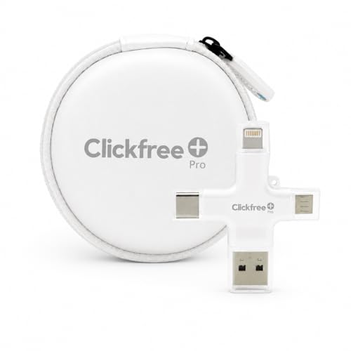 Clickfree Pro 128GB 4-in-1 Photo & Video Backup Device for iPhone Android iPad & Mac Includes Photo Book Voucher + Unlimited AI Credits (Pearl White)