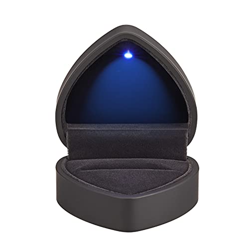 Image of Heart Shaped Ring Gift Box with LED Light, Velvet Earrings Jewelry Case with Light, Jewellry Display Box for Wedding, Engagement, Proposal, Birthday and Anniversary (Black)