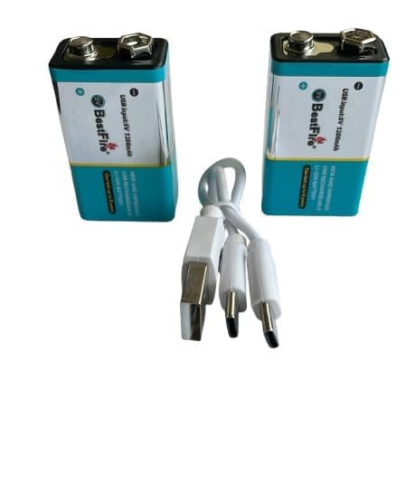 Image of Compatible with Bestfire 9V 1200mAh 6000mWh USB Type-C Rechargeable Li-ion Battery (Pack of 2)