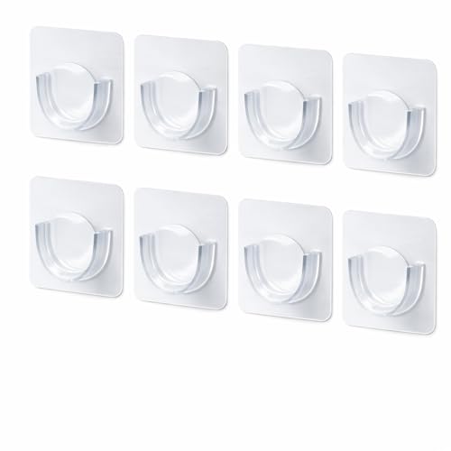 Image of T ESSENTIALS Multipurpose Transparent Self Adhesive Wall Mounted Curtain Rod Holder U Shape No Drilling Closet Brackets Curtain Rod Hooks Hangers for Bathroom Kitchen Home (Pack of 8)