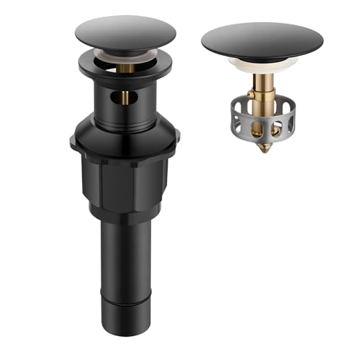 Borlon Bathroom Sink Drain with Overflow, Pop Up Drain for Bathroom Sink with Removable Hair Catcher, Matte Black 304 Stainless Steel Bathroom Sink Stopper, Fits 1-1/2" to 1-3/4" Drain Openings by BORLON - Used condition - US$11.92