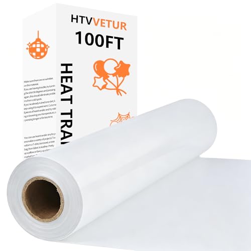 Image of HTVVETUR White Iron on Vinyl Roll 12 inch x 100ft, HTV Heat Transfer Vinyl, Easy Cut Weed Vinyl for DIY T-Shirt Crafts & Cutting Machines (White, 100ft)