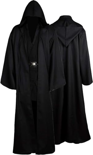 Taeyue Tunic Hooded Robe Pants Belt Accessories Knight Halloween Carnival Outfit for Adult Men Black (Black XL)
