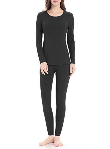 Thermal Underwear for Women, Midweight Cotton Long Underwear Fleece Long John Base Layer Set?Dark Gray, Medium