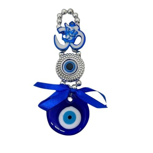 Image of Decorative Wind Chime for Home | Wooden House with Bells Colourful Beads | Positive Energy Balcony Living Room Hall Garden Home Decor (Om Evil Eye Wall Hanging)