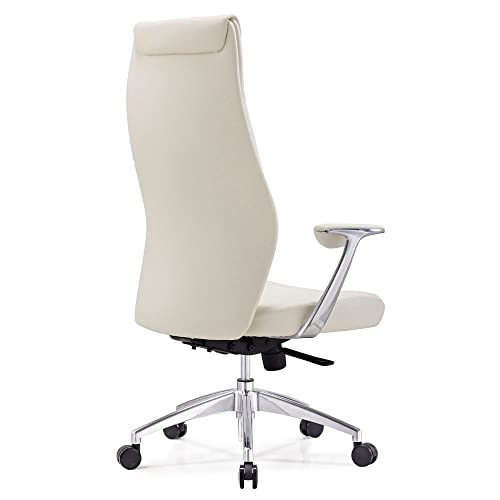 Zuri Furniture Modern Franklin Genuine Leather Adjustable Executive Chair With Aluminum Base - White #TOP3
