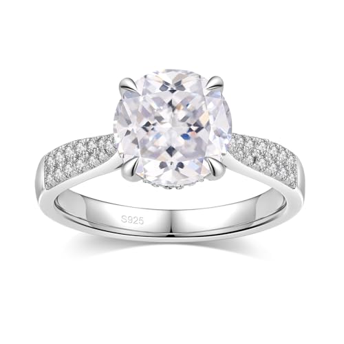 3CT Cubic Zirconia Engagement Rings for Women, S925 Sterling Silver with 18K White Gold Plated, Round/Oval/Cushion/Radiant Cut Wedding Bands Engagement Ring