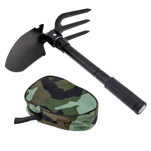 Tobefore Pala plegable para camping, pala de supervivencia de 16 pulgadas, herramienta de atrincheramiento multifuncional para emergencias de coche, senderismo, camping, playa, con bolsa de transporte