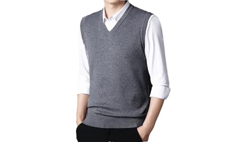 Men's Solid Color Sweater Vest V Neck Slim Fit Casual Sleeveless Knitted Pullover Sweater