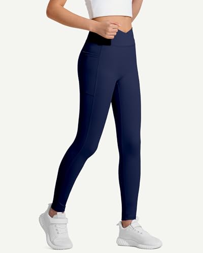 Image of JOCMIC Girls Athletic Leggings High Waist for Kids Yoga Dance Gym Pants with Pocket