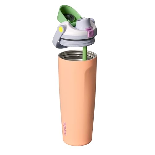 Image of Owala FreeSip Sway Insulated Stainless Steel Water Bottle with Two-Way Spout, Built-In Straw and Bucket Handle, Made for Travel, School, and Sports, 30oz, BPA Free, Leak Proof, Peachy Keen