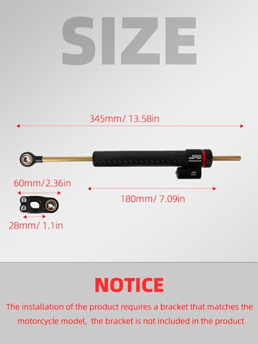 Image of JFG RACING Motorcycle Steering Damper without Mounting Brackets,Universal CNC 13 inch Adjustable Universal Steering Stabilizer for Most Motorcycles Street Sport Road Racing Bike - Carbon Fiber