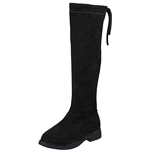 WUIWUIYU Fille Bottes Hautes au Genou, Bottes Femme à Talon Plat-Noir 36 Cover