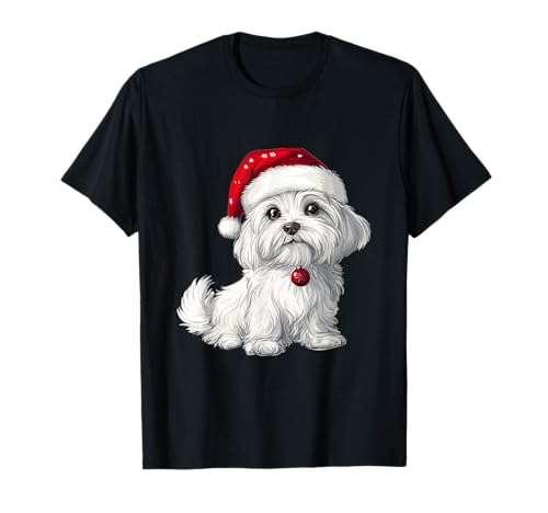 Maltese dog Christmas Dog Breed Designs Niedlicher maltesischer Hund mit weihnachtlichem Aufdruck T-Shirt für Erwachsene, Kinder und Kleinkinder, Schwarz, S, Klassisch, Rundhals, Cartoon, Winter