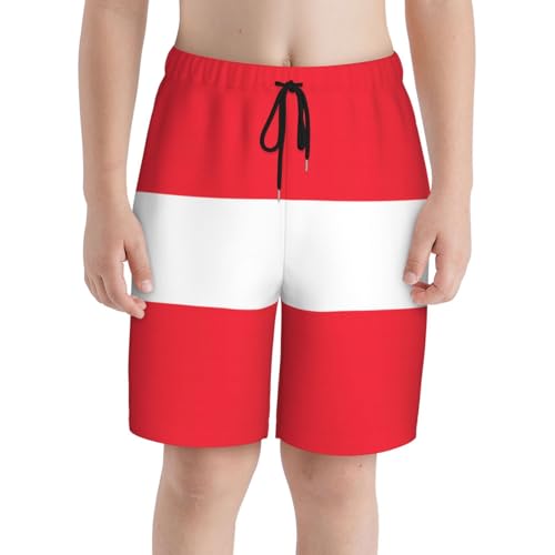 Austrian Flag Youth Beach Pants, Soft and Breathable, with Drawstring Waist, Suitable for Sports and Leisure.3