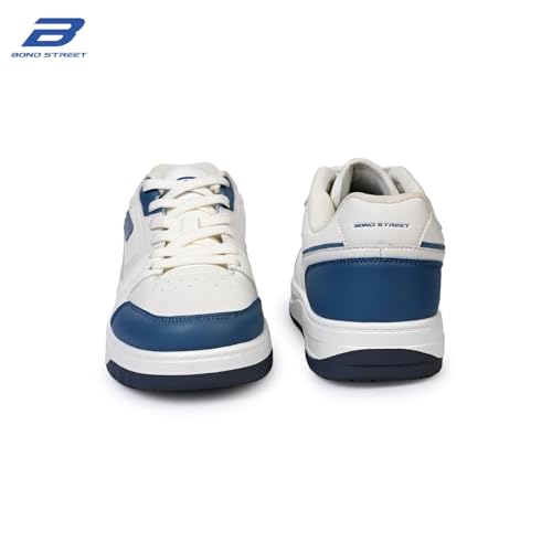 Image of Bond Street Men's White & Beige PU Casual Sneakers | Stylish Lace-Up Shoes for Men | Lightweight Footwear | Comfortable & Durable PVC Sole Sneakers
