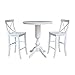 International Concepts 36" Round Extension Dining Table 40.9"H With 2 X-Back Bar height Stools, White