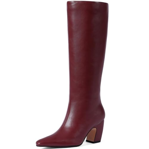 Image of Women's Knee High Boots, Comfortable Square Toe Faux Leather Boot Fashion Long Tall Boots for Riding Chunky High Heeled Dress /Casual Boot