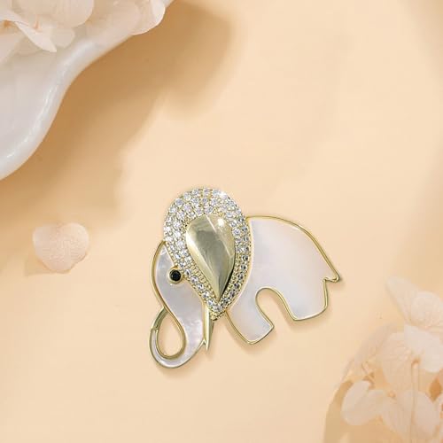 Image of White Shell Rhinestone Elephant Brooch Cute Animal Crystal Brooches and Pins for Women Fashion Brooch Jewelry for Women Men Gift