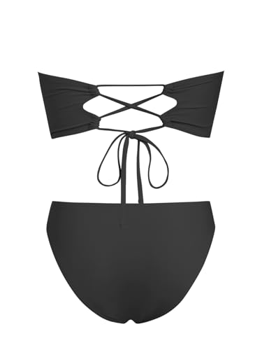 Image of ZAFUL Womens 3pcs Bikini Swimsuits Bandeau 3 Piece Swimwear High Cut Bikini Sets with Long Sheer Coverup Dress