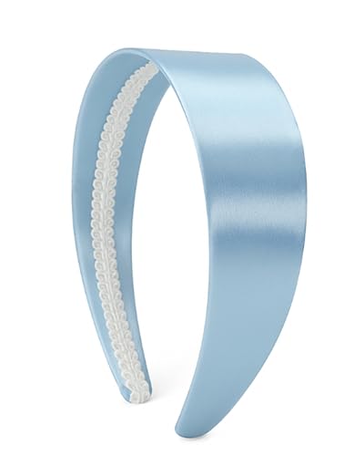 Lokypoki Baby Blue Satin Headband for Costume & Cosplay 1.5 Inch Wide Non-Slip Solid Hair Band for Women and Girls Holiday Party & DIY Hair Accessory (Baby blue)