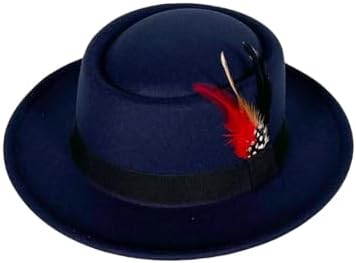 Wool Felt Fedora Hats for Women Men, Wide Brim Flat Top Hat Porkpie Hat, Jazz Hat with Feather Unisex