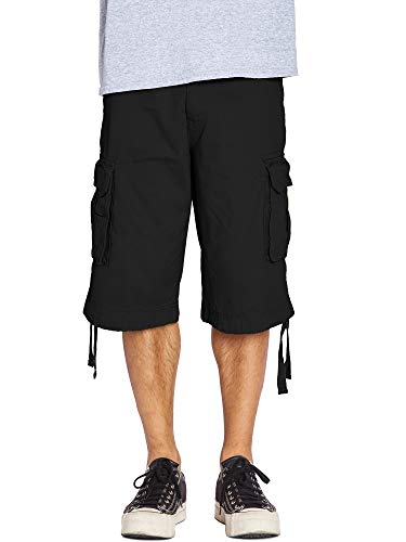 Fitscloth Menâ€™s Casual Cargo Shorts â€“ Twill Cotton Relaxed Fit Belted Utility Multi Pocket Pants with Belt TCS02 Black 52