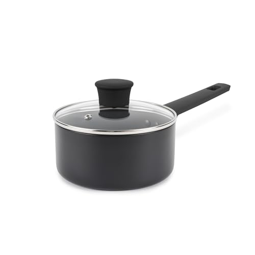 Russell Hobbs Shield 16cm Saucepan – Non-Stick Cooking Pot with Glass Lid, Induction Pan with 10x Tougher Coating*, Soft-Touch Handle, Easy-Clean Surface,...